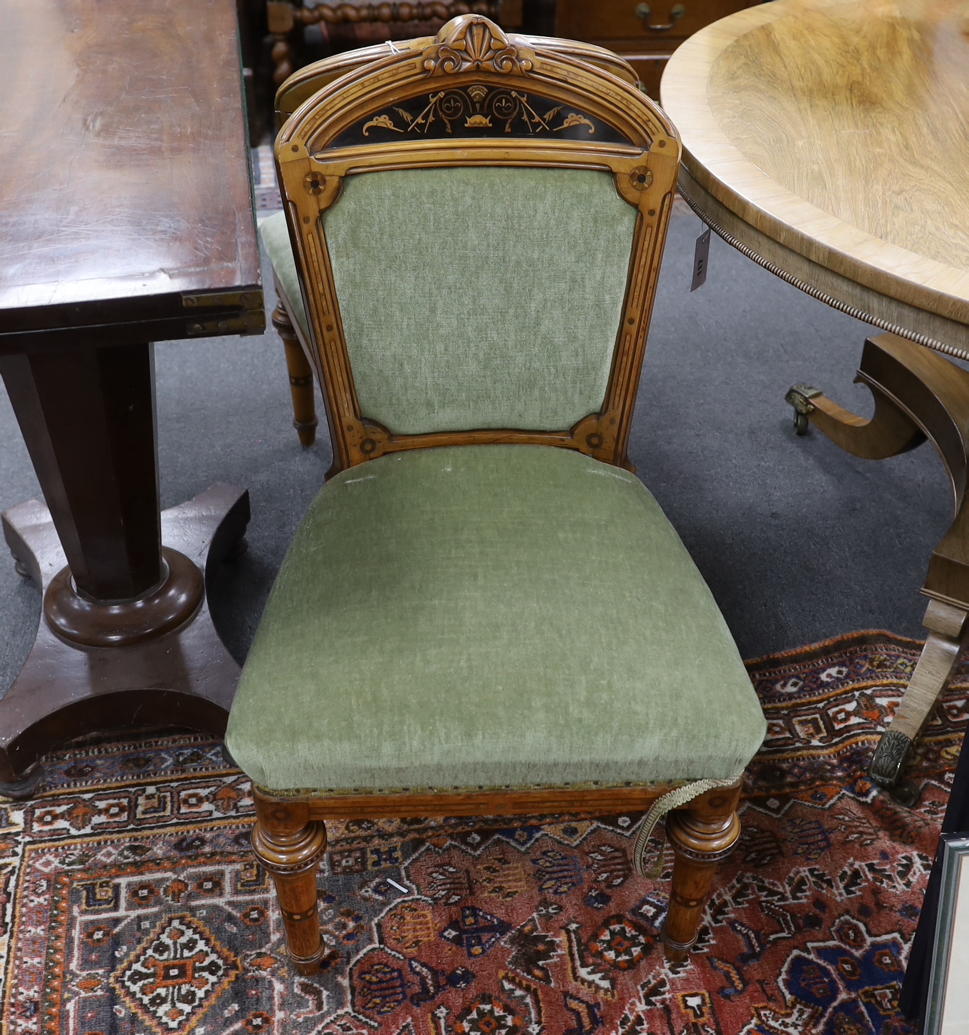 A pair of Victorian Charles Bevan chairs, width 49cm, depth 44cm, height 85cm